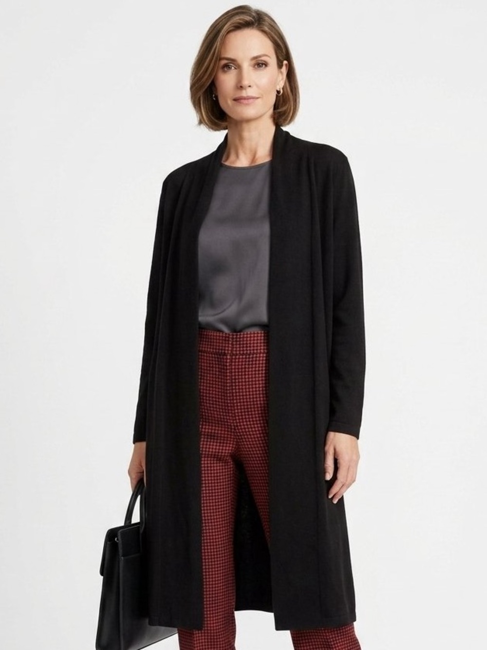 Eileen Fisher Long Wool Kimono Style Duster Cardigan Black XL